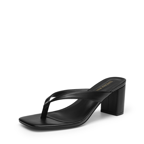 Women's Square Toe Thong Block Heel Sandals - BLACK -  0