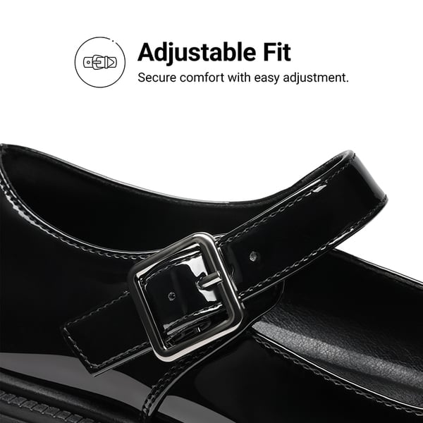 Women's Comfortable Wide Toe Box Platform Mary Janes - ALL BLACK - 5
