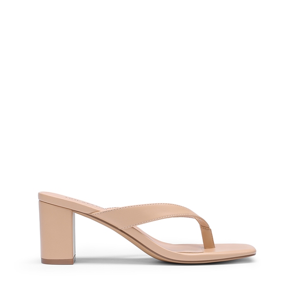 Women's Square Toe Thong Block Heel Sandals - NUDE - 3