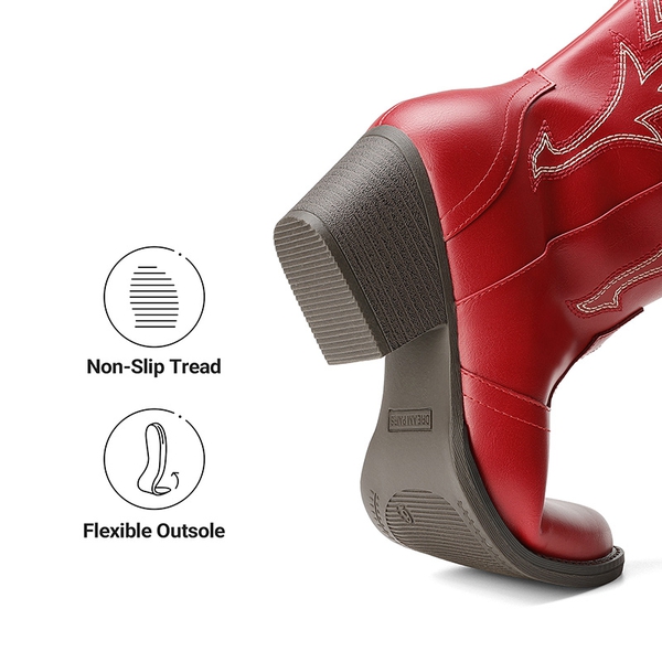 Women's Embroidered Pointed Toe Western Boots - RED - 5