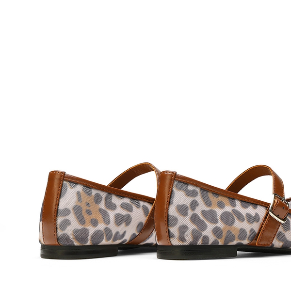 Women's Vegan Leather Mary Jane Flats - DARK LEOPARD - 7