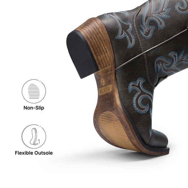 Women's Ankle Cowgirl Boots with Cuban Heel - BROWN - 3
