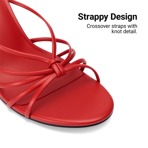 Women's Strappy Stiletto Heeled Mule Sandals - RED - 5