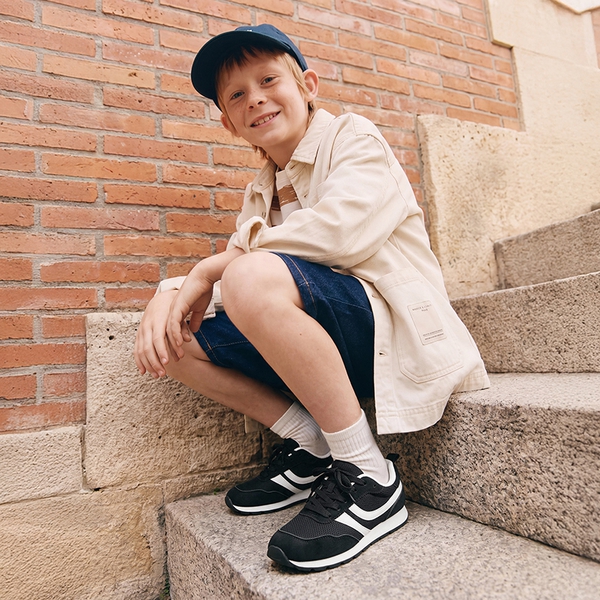 Kids' Retro Style Faux Suede Mesh Sneakers - BLACK - 1