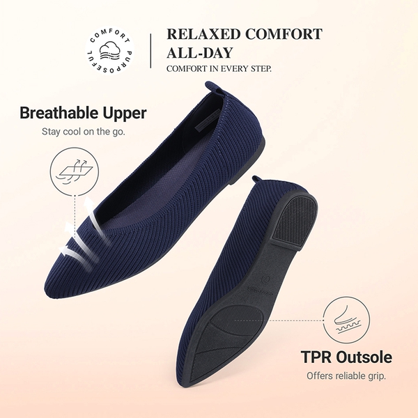 Ascenelle Women's Washable Arch Support Flats Knit Edition - NAVY - 5