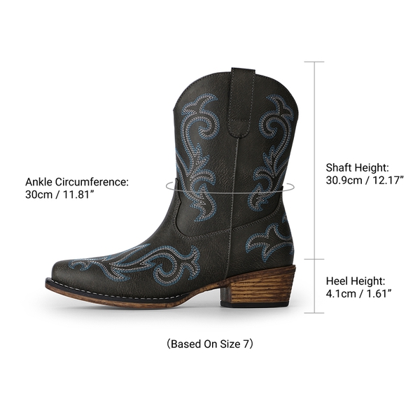 Women's Ankle Cowgirl Boots with Cuban Heel - BROWN - 7