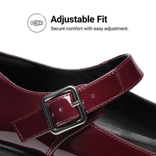 Women's Comfortable Wide Toe Box Platform Mary Janes - BURGUNDY - 5