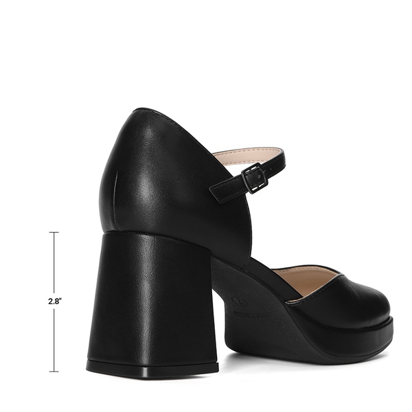 Women's Square Toe Platform Chunky Heels - BLACK-PU - 5
