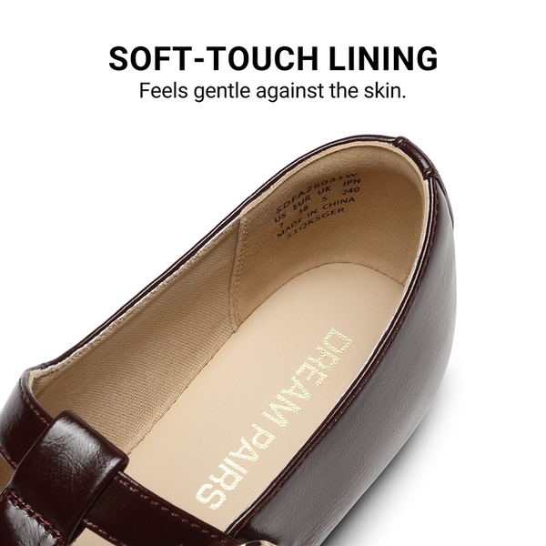 Women's Square Toe T-Strap Mary Jane Flats - BROWN - 3