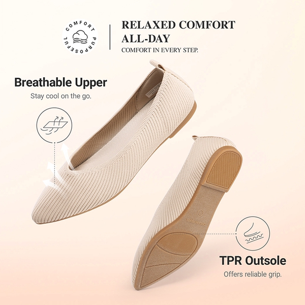 Ascenelle Women's Washable Arch Support Flats Knit Edition - NUDE - 5