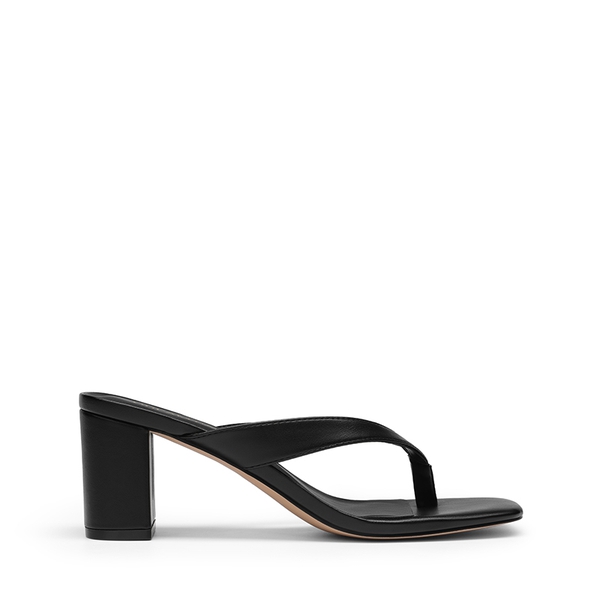Women's Square Toe Thong Block Heel Sandals - BLACK - 3