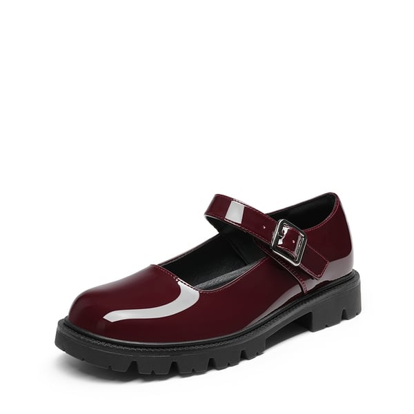 Women's Comfortable Wide Toe Box Platform Mary Janes - BURGUNDY -  0