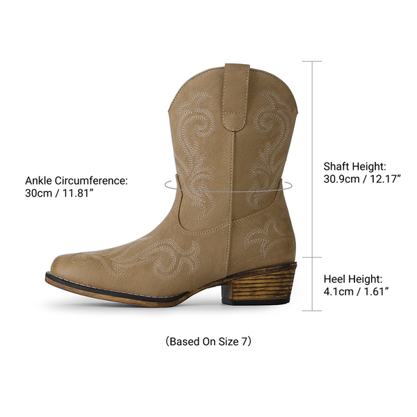 Women's Ankle Cowgirl Boots with Cuban Heel - CAMEL - 7