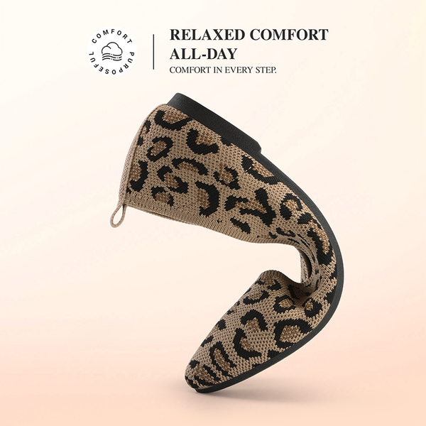 Ascenelle Women's Washable Arch Support Flats Knit Edition - LEOPARD - 4