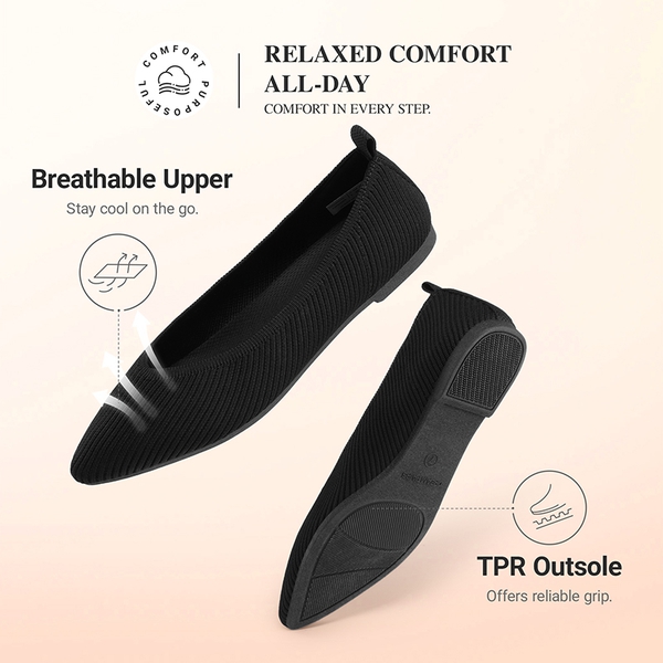 Ascenelle Women's Washable Arch Support Flats Knit Edition - BLACK - 5