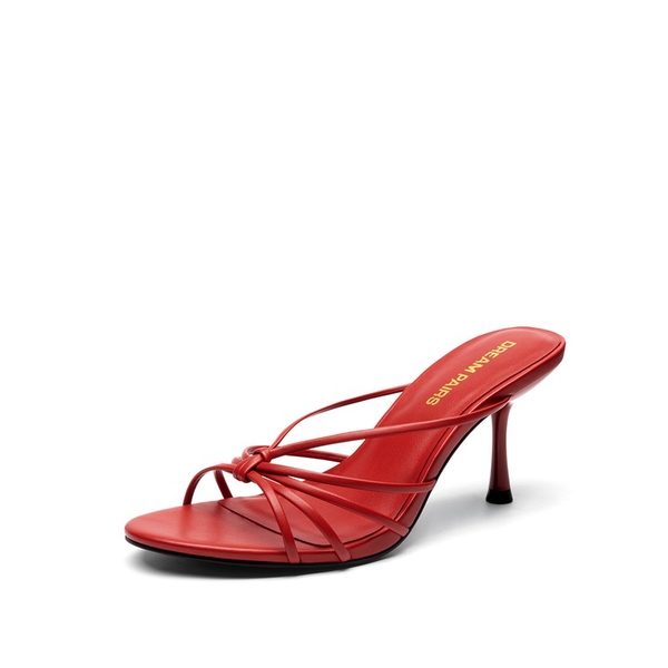 Women's Strappy Stiletto Heeled Mule Sandals - RED -  0