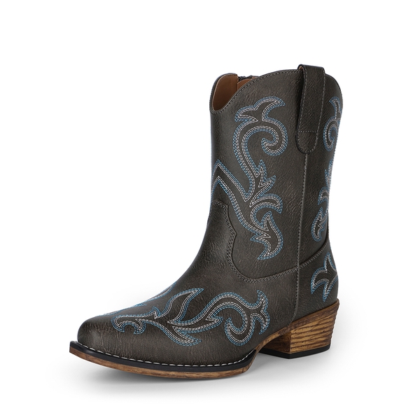 Women's Ankle Cowgirl Boots with Cuban Heel - BROWN -  0