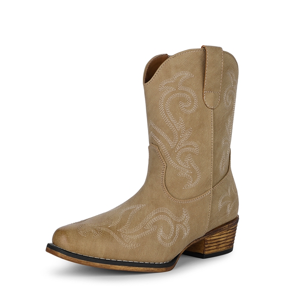 Women's Ankle Cowgirl Boots with Cuban Heel - CAMEL -  0