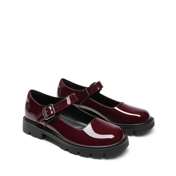 Women's Comfortable Wide Toe Box Platform Mary Janes - BURGUNDY - 4
