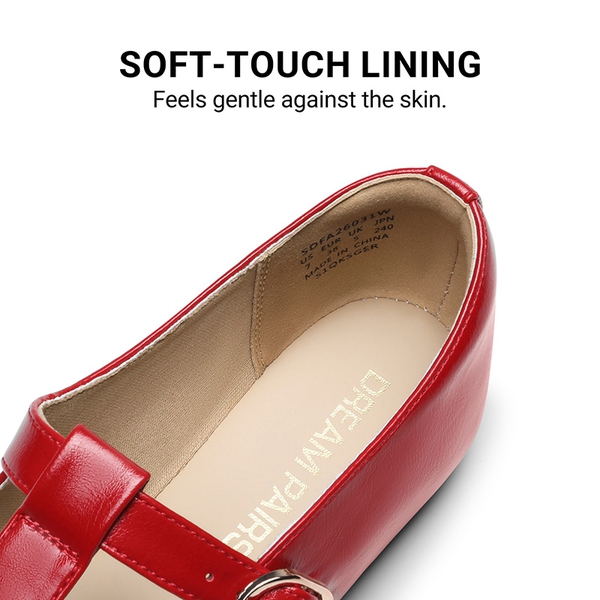 Women's Square Toe T-Strap Mary Jane Flats - RED - 3