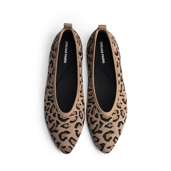 Ascenelle Women's Washable Arch Support Flats Knit Edition - LEOPARD - 3