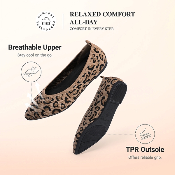 Ascenelle Women's Washable Arch Support Flats Knit Edition - LEOPARD - 5