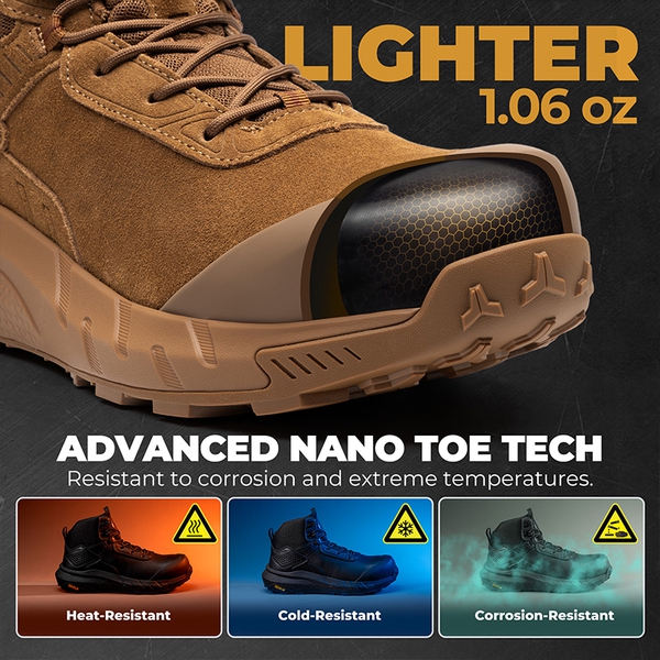 Men's Wide Fit Lightweight Waterproof Nano Toe Safety Work Boots - COYOTE - 4
