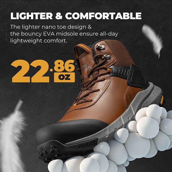 Men's Wide Fit Lightweight Waterproof Nano Toe Safety Work Boots - BROWN - 3