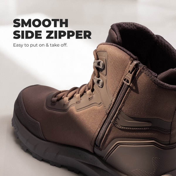 Men's Zip-Up Nano Composite Toe Safety Work Boots - DARK BROWN - 6