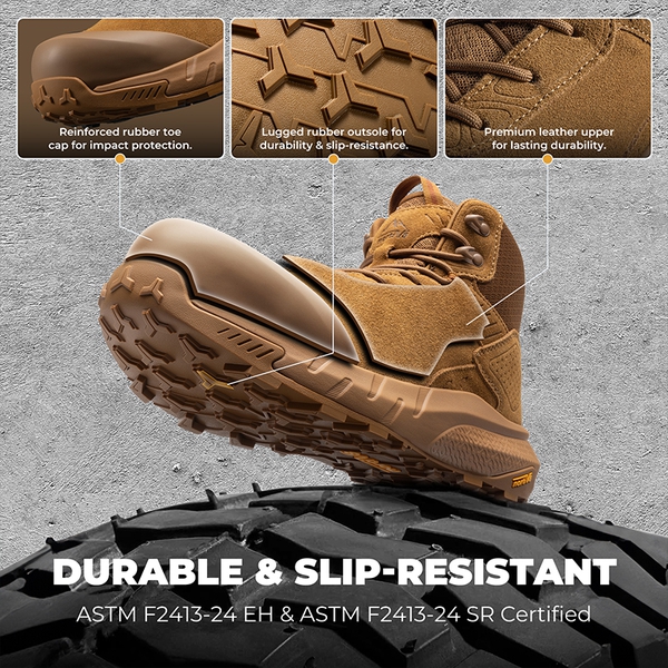 Men's Wide Fit Lightweight Waterproof Nano Toe Safety Work Boots - COYOTE - 6