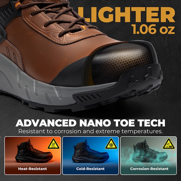 Men's Wide Fit Lightweight Waterproof Nano Toe Safety Work Boots - BROWN - 4