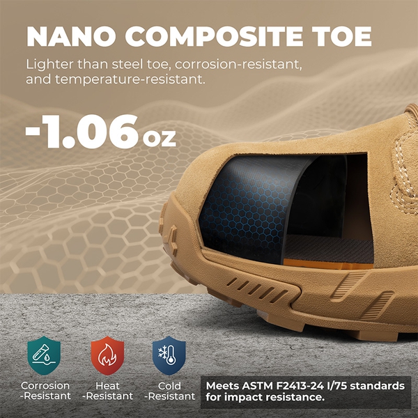 Men's Wide Fit Nano Composite Toe Safety Work Boots - COYOTE - 3