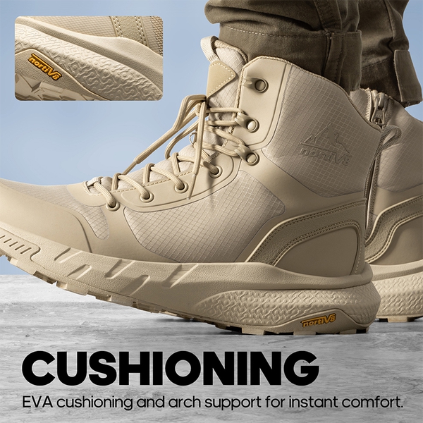 Men's Wide Fit Lightweight Textile Zip Military Boots - SAND - 2