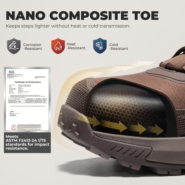 Men's Zip-Up Nano Composite Toe Safety Work Boots - DARK BROWN - 3