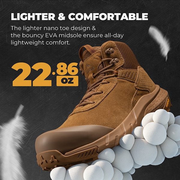Men's Wide Fit Lightweight Waterproof Nano Toe Safety Work Boots - COYOTE - 3