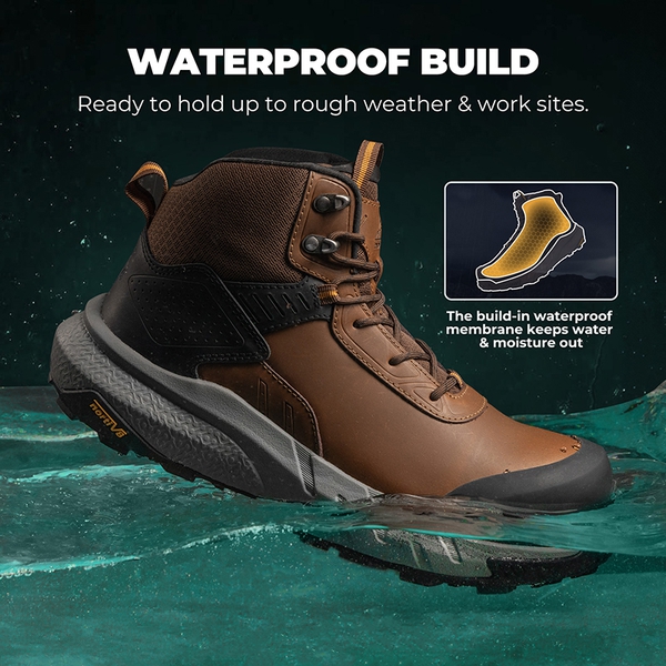 Men's Wide Fit Lightweight Waterproof Nano Toe Safety Work Boots - BROWN - 5