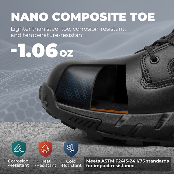 Men's Wide Fit Nano Composite Toe Safety Work Boots - BLACK - 3