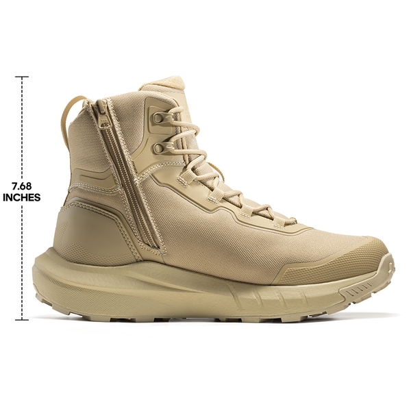 Men's Wide Fit Lightweight Tactical Work Boots with Side Zip - SAND - 7