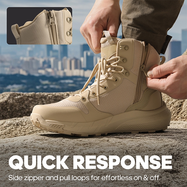 Men's Wide Fit Lightweight Textile Zip Military Boots - SAND - 4