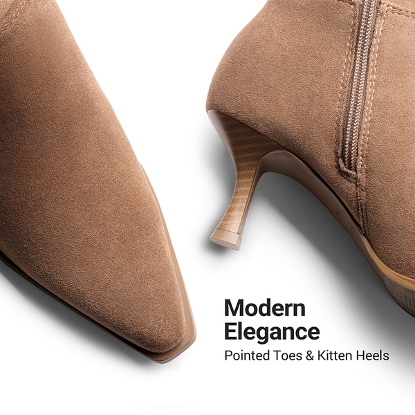 Women’s Pointed-Toe Stretch Ankle Boots - BROWN - 5