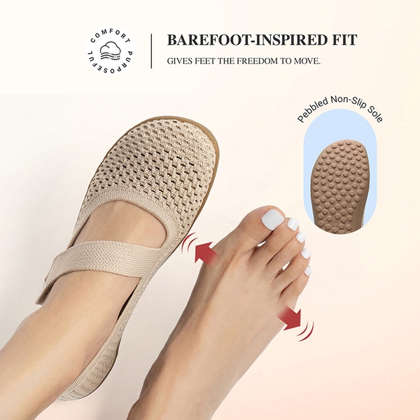 Women’s Wide-Sole Knit Mary Jane Flats - NUDE - 2