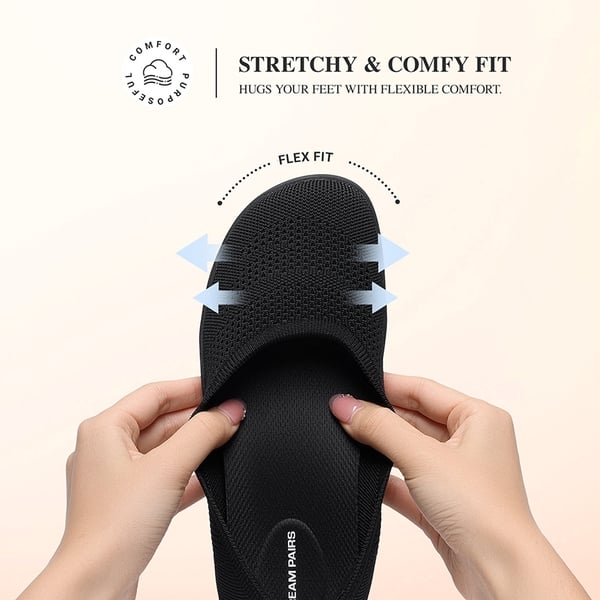 Women’s Wide-Toe Washable Knit Flats - BLACK - 5