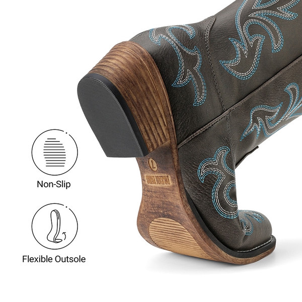 Women’s Embroidered Square-Toe Cowboy Boots - BROWN - 5