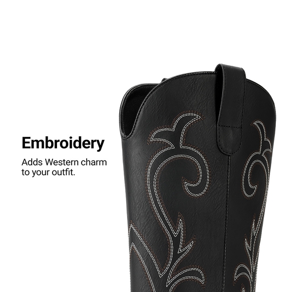 Women’s Embroidered Square-Toe Cowboy Boots - BLACK - 6