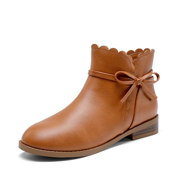 Girls’ Bow and Ruffle Ankle Boots - BROWN -  0