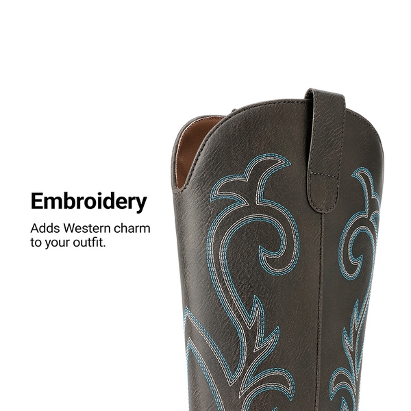 Women’s Embroidered Square-Toe Cowboy Boots - BROWN - 6