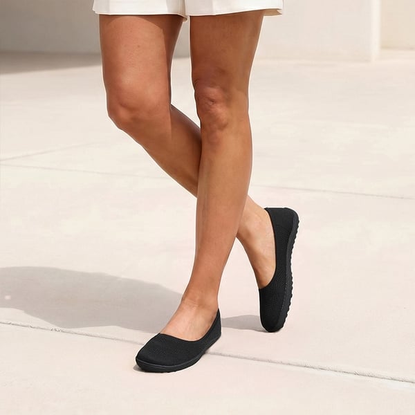 Women’s Wide-Toe Washable Knit Flats - BLACK - 2