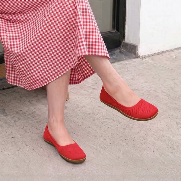 Women’s Wide-Toe Washable Knit Flats - RED - 2
