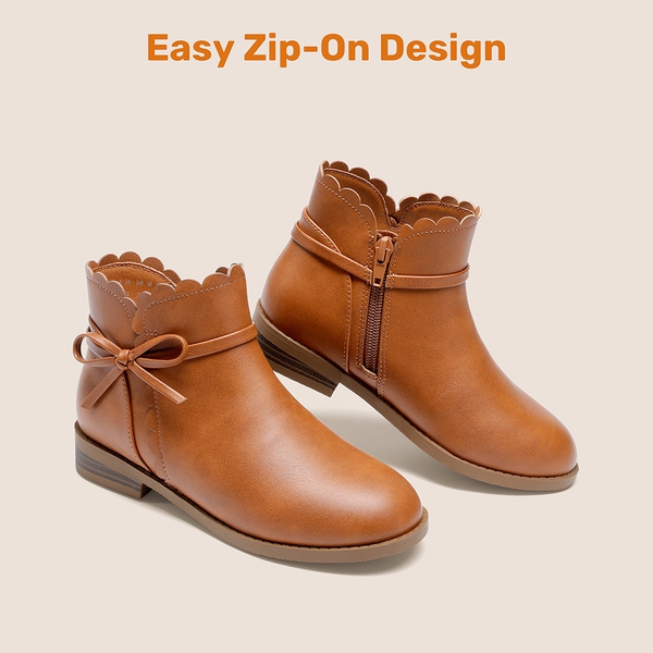 Girls’ Bow and Ruffle Ankle Boots - BROWN - 4