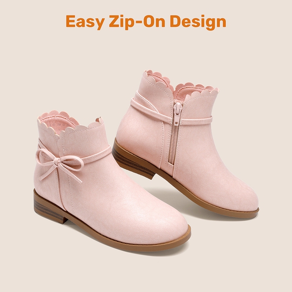 Girls’ Bow and Ruffle Ankle Boots - PINK - 4